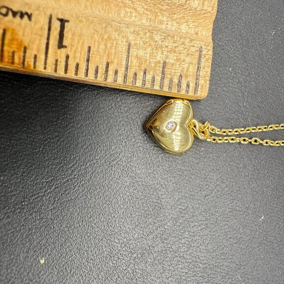 Local Eclectic Clear Rhinestone Heart Locket Pendant Chain Necklace Gold Tone - Picture 8 of 8